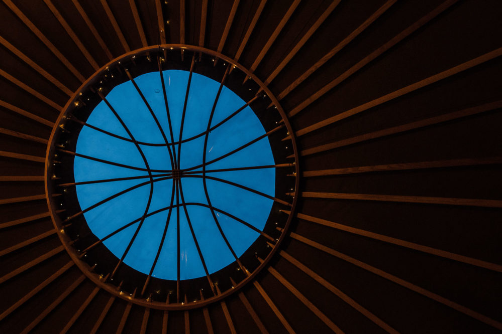 Blue night sky showing through yurt crown h