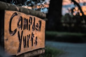 Entrance sign to Campden Yurts