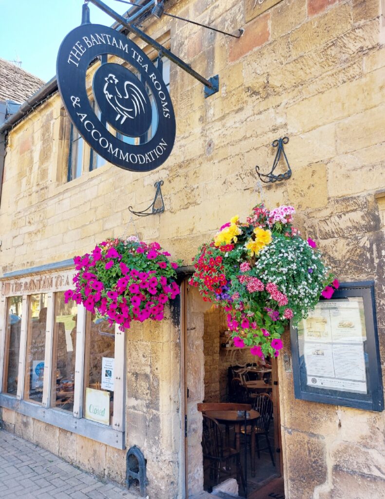 Entrance to the Bantam Tearooms, recommended places to eat in Chipping Campden. Breakfasts too