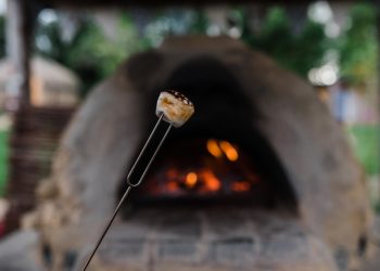 The glowing cob oven with tasted marshmallow in front